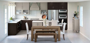 Aristokraft Black and Taupe Mixed Cabinetry in Kitchen