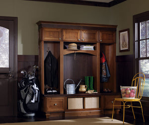 Entryway cabinetry dark wood formal 