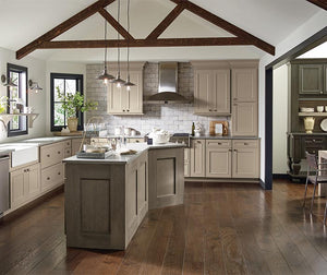 Decora Cabinetry Taupe Kitchen Exposed Beams Lansing Michigan Kitchens